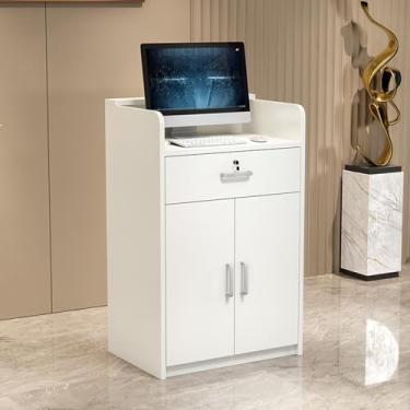 Imagem de Mesa de recepção com gaveta com trava, balcão de recepção de varejo, mesa de recepção de madeira, mesa de recepção, balcão de recepção para supermercado, loja de conveniência, hotel (largura