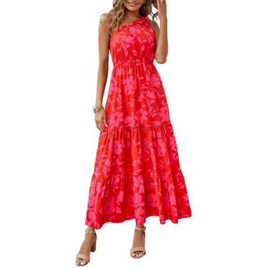 Imagem de Vestido PRETTYGARDEN Maxi Floral Vermelho Ombro Único XXL