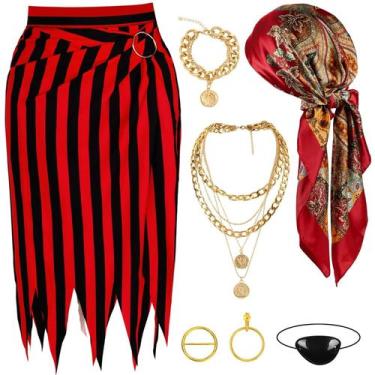 Imagem de Fantasia de pirata DTOFOOT 7 peças para mulheres com acessórios