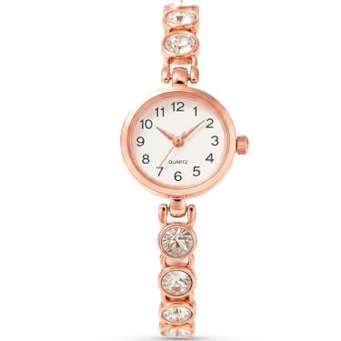 Imagem de Relógio Feminino Dourado de Pulso Pequeno Original Analógico Delicado Luxo Casual Quartzo Com Pedras e Strass Vintage