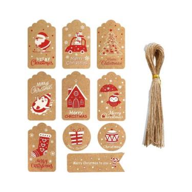 Imagem de Etiquetas De Presente De Natal Em Papel Kraft Marrom 50 Peças Com Cord