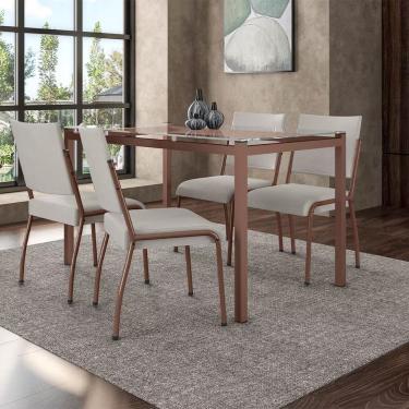 Imagem de Mesa de Jantar Alexa com 4 Cadeiras Dora 4 Lugares Tampo em Vidro com Estrutura em Aço Incolor 140X80CM