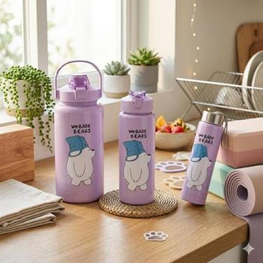 Imagem de Kit 3 garrafas de água squeeze 2000ml 900ml 300ml roxa - KAZA TEM