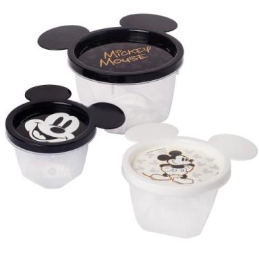 Imagem de Kit 3 Recipientes Plásticos Mickey Pequenos Pote para Alimentos e Temp