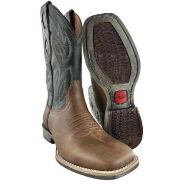 Imagem de Bota Texana Masculina Vimar Bico Quadrado Couro Fóssil Castanho Cano V