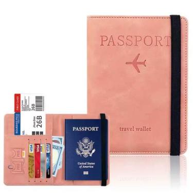 Imagem de Carteira Porta Passaporte Documento com Proteção RFID Bilhete Viagem -