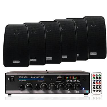 Imagem de Kit Som Ambiente 500w 4 Canais Rc7000bt + 6 Caixas 70w Leson - Preto, 