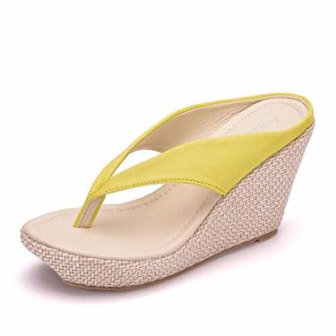 Imagem de Sandálias de praia femininas Crystal Queen, plataforma anabela, sandálias de salto alto, chinelos, chinelos, chinelos, chinelos brancos plus size, Lemon, 7.5