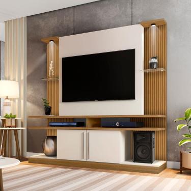 Imagem de Home York Com LED p/ Tv até 60&quot; Cinamomo com Offwhite Ripado