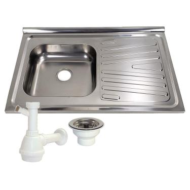 Imagem de Pia Inox Fabrinox PSD800E 80x52cm, cuba esquerda, válvula e sifão