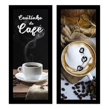 Imagem de Kit 2 Quadros Decorativos 19x45 cm cada com MOLDURA Cantinho do Café Decoração Cozinha