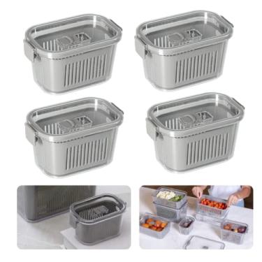 Imagem de Conjunto De 4 Potes Pequenos Hermético Slim Com Travas e Cesto Multiuso Cor: Cinza