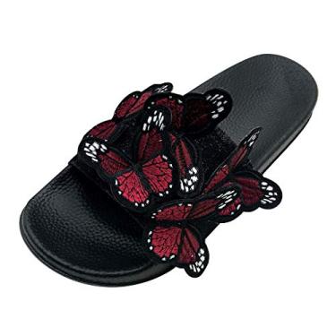 Imagem de Chinelos femininos moda casual borboleta dedo aberto ao ar livre sapatos de praia chinelos para mulheres dedo aberto ao ar livre (vermelho, 8)