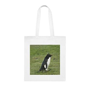 Imagem de Rockhopper Penguin Eudyptes Chrysocome Sacola, Sacola Engraçada, Bolsa de Ombro, Sacolas Reutilizáveis, Cesta de Aniversário de Natal, Branco