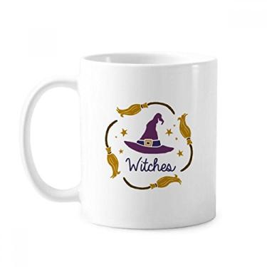 Imagem de Chapéu roxo estampa de desenho animado caneca de Halloween cerâmica xícara de porcelana de café louça