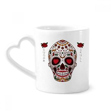 Imagem de Flor Cirrus Eyes Caneca de caveira de açúcar branco café cerâmica copo de coração de vidro
