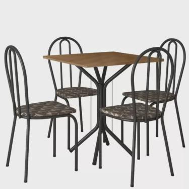 Imagem de Mesa para Cozinha com 4 cadeiras 004 - Preto Fosco Nature - Assento Mosaico Palha - Og Móveis