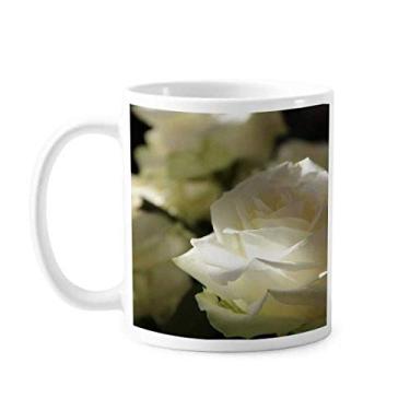 Imagem de Caneca de cerâmica com rosas brancas escuras, tamanho grande, copo de porcelana para café