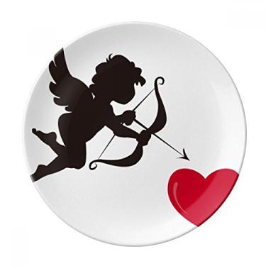 Imagem de Prato com estampa de coração vermelho anjo do Cupido decorativo de porcelana Salver louças de jantar