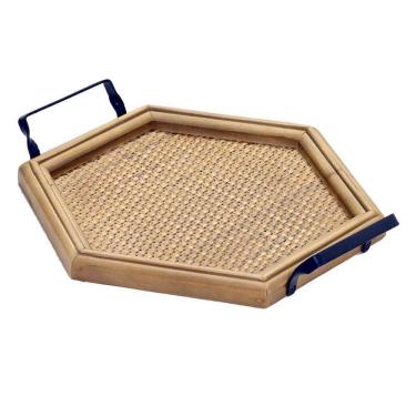 Imagem de Bandeja Decorativa Hexagonal em Rattan Preto 35cm