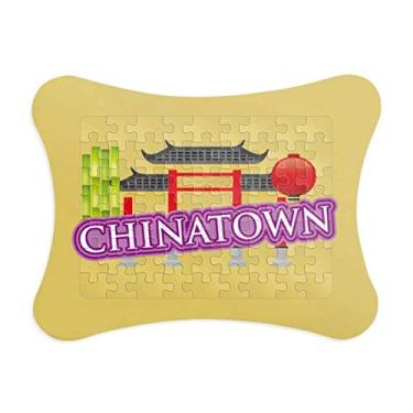 Imagem de Moldura de quebra-cabeça roxa de bambu da China Town Decoração de imagem Enfeite de jogo de quebra-cabeça