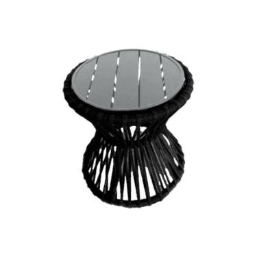 Imagem de Mesa De Centro Sol Em Corda Náutica E Base Em Alumínio Cinza 70cm Preta - Cor: Preto