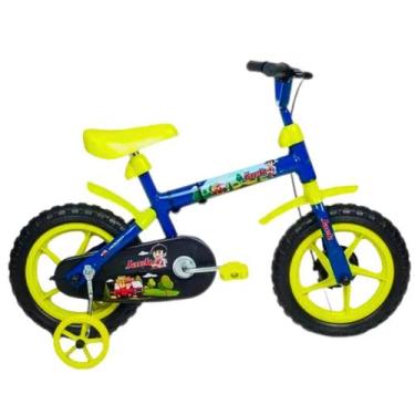 Imagem de Bicicleta Azul E Verde Limão Infantil Aro 12 Com Rodinhas Masculina Ja