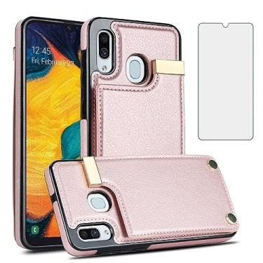 Imagem de Asuwish Capa carteira para Samsung Galaxy A20 A30 com protetor de tela de vidro temperado e bolsa de couro com compartimento para cartão de crédito M10s A 30 20A SM A205G feminino masculino ouro rosa