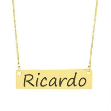 Imagem de Colar Nome Personalizado Chapinha Gravação Ricardo Banhado Ouro 18K - 999004115-Feminino