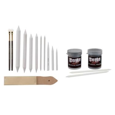 Imagem de SoHo Urban Artist Pós de desenho de grafite e carvão - 15 gramas e conjunto de mistura completa de carvão e pastel com marca criativa