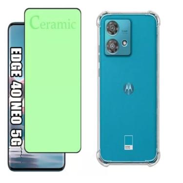 Imagem de Kit Capa Capinha Anti Impacto e Película Ceramica Clear 9D Para Motorola Moto Edge 40 Neo