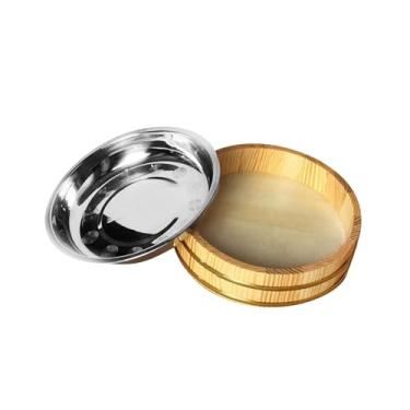 Imagem de Gralara Oke Banheira de Arroz Hangiri Tigela de Arroz Bandeja de Servir Frutas Recipiente de Comida Reutilizável Barril de Sushi Tigela de Mistura de Arroz Pa, 28cm bege, Tamanho real