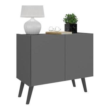 Imagem de Mesa de Cabeceira Retrô 2 Portas Multimóveis MP4133, Grafite/Preto