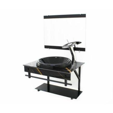 Imagem de Gabinete De Vidro Para Banheiro 60Cm - Mármore Preto Dourado - Cubas E