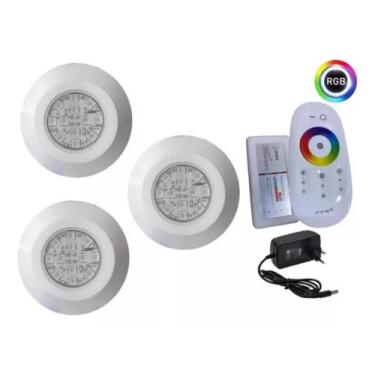 Imagem de Kit 3 Iluminação Para Piscinas 9w RGB Controle Touch Fonte 12v - Net