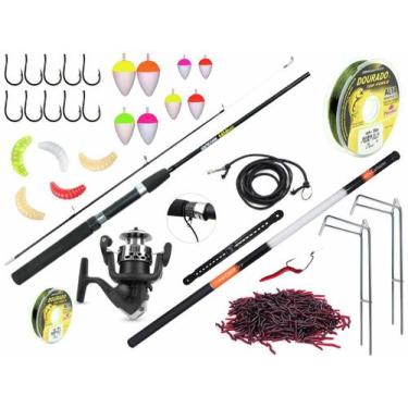 Imagem de Kit Pescador Com Vara Para Molinete 1,20m + Vara Telescópica 40% Carbo