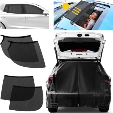 Imagem de Yahenda Conjunto de tela de malha de porta traseira de carro com 6 peças, inclui rede mosquiteira SUV, 4 peças de persianas dianteiras traseiras para janela de carro, teto solar, respirável, capa de