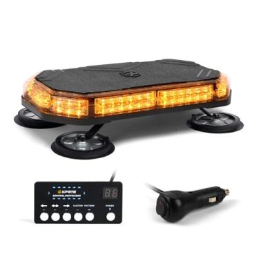 Imagem de Xprite Barra de luzes de farol estroboscópica de LED âmbar, base magnética, barra de luz de aviso de emergência e tráfego com 38 modos de piscar e controlador, para veículos de construção, caminhões de neve