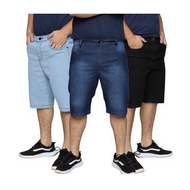 Imagem de Kit 3 Bermudas Jeans Masculina Tradicional Slim Elastano Algodão Premi
