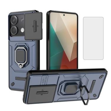 Imagem de Asuwish Capa de telefone para Xiaomi Redmi Note 13 5G com capa de câmera deslizante protetor de tela de vidro temperado suporte de anel suporte robusto fino protetor de célula híbrida de grau militar