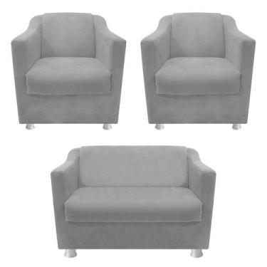 Imagem de kit 02 Poltrona Cadeira e  01 Namoradeira Babel Suede Cinza - DAMAFFÊ 