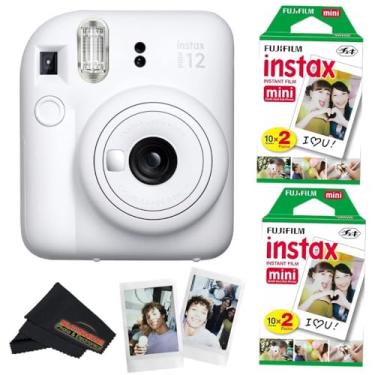 Imagem de Fujifilm Câmera Instax Mini 12 (argila branca) com mini filme instantâneo Fujifilm (40 folhas) pacote com pano de limpeza de microfibra Sunshine Photo