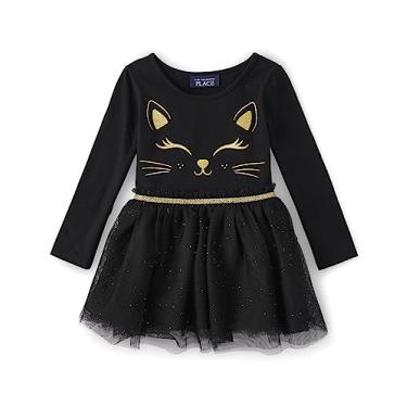 Imagem de The Children's Place Vestido tutu de gato fofo para bebês meninas e crianças pequenas, Gato preto, 12-18 Meses