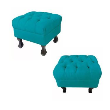 Imagem de Combo 02 Puffs Fixo Retrô Luis Xv Capitonê Suede Azul Turquesa - DS Es