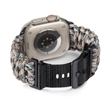 Imagem de BINLUN Pulseira de substituição de nylon durável compatível com Apple Watch Paracord 550 de 49 mm estilo militar para iWatch Ultra/Ultra 2 homens e mulheres (camuflagem de damasco)