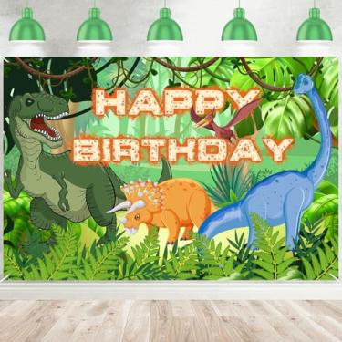 Imagem de Banner de desenho animado dinossauro feliz aniversário fotografia pano de fundo jurássico tema pré-histórico decoração de dinossauro para crianças decorações de festa de aniversário suprimentos