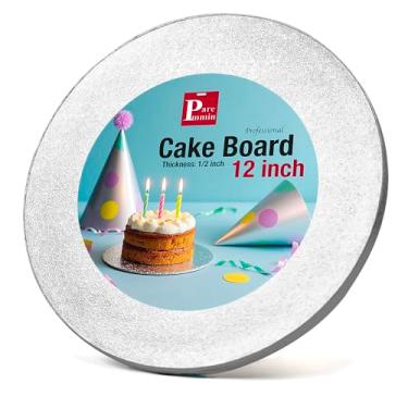 Imagem de Paremmin Tábuas de bolo de 25,4 cm, tambores de bolo prateados redondos de 1,27 cm, 1 peça, com bordas totalmente embaladas, bandeja de bolo de papelão à prova d'água e à prova de óleo para bolos,