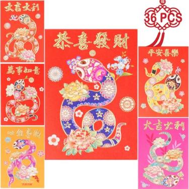 Imagem de Envelopes vermelhos chineses envelope vermelho ano novo lunar ano da cobra envelopes vermelhos 2025 Li Xi Hong Bao envelope dinheiro da sorte pequeno 36 peças coloridas