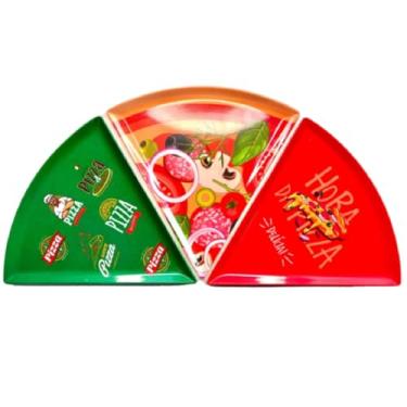 Imagem de Jogo 12 Pratos Formato Pizza Melamina Rígida Triangulo Estampa