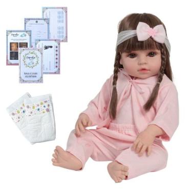 Imagem de Bebê Reborn Boneca Menina Pijama Rosa 46cm Pode Banho - Cegonha Reborn